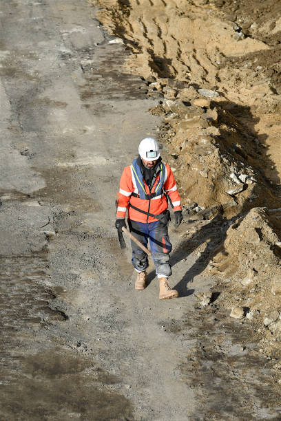Paris, France-01 31 2024:Worker on a street repair site in Paris, France.