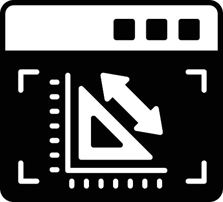 Grid and measuring tool with arrows concept, Simulation of measurements in browser vector icon design, Web design Development symbol, user interface or graphic sign, website engineering illustration
