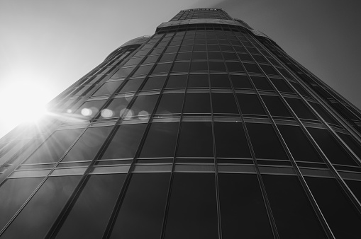 Dubai office building from below stock photo