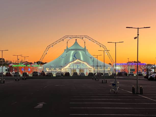 Puerto Montt, Chile – January 20, 2024: Circus of Pastelito and Tachuela Chico. tent located in Puerto Montt at sunset