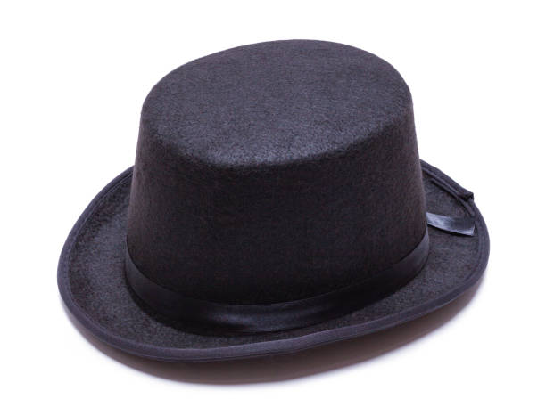 Black Felt Hat Black Felt Bowler Hat Cut Out on White. black hat upside down stock pictures, royalty-free photos & images
