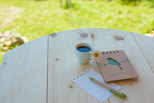 istock A cup of coffee and a notepad for planning on a table in nature. 1977880743