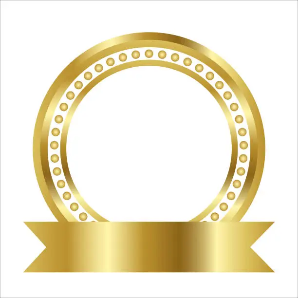 Vector illustration of Golden circle frame with gold ribbons and Gold medal set badge vector the best award
