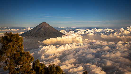 The Volcán de Agua located near the town of Antigua, Guatemala. View from the Acatenango volcano.
