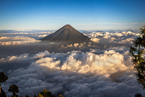 The Volcán de Agua located near the town of Antigua, Guatemala. View from the Acatenango volcano.