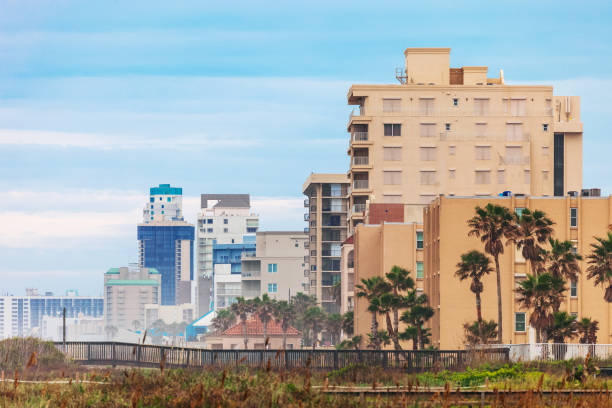 View to South Padre Island waterfront buildings. Texas, USA