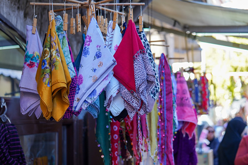 olourful traditional Turkish souvenirs such as scarf, handkerchief, cloth stuffs, muffler