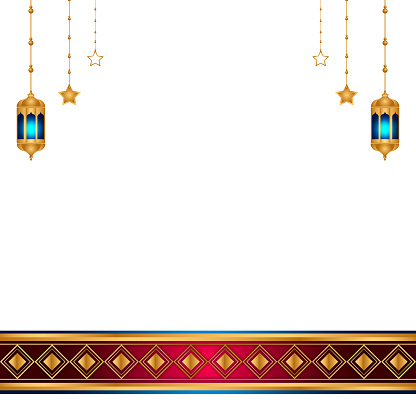 Golden islamic frame with lantern ramadan kareem arabic border flyer poster