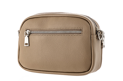 Leather elegant bag, casual urban handbag isolated on white background