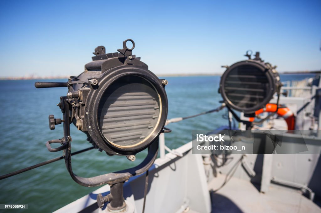 Searchlight Ship Military Ship Search Light On The Deck Stock Photo - Download Image Now ...