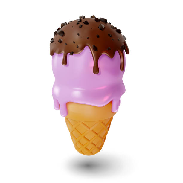 istock 3d Waffle Cone with Scoops of Ice Cream Sweet Dessert Food Cartoon Style. Vector 1978077925