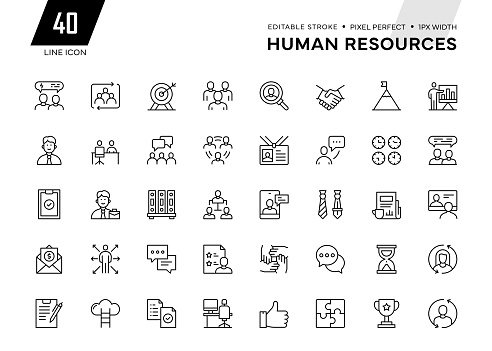 Human Resources Line Series. Pixel Perfect - Editable Stroke - 32 Pixel width