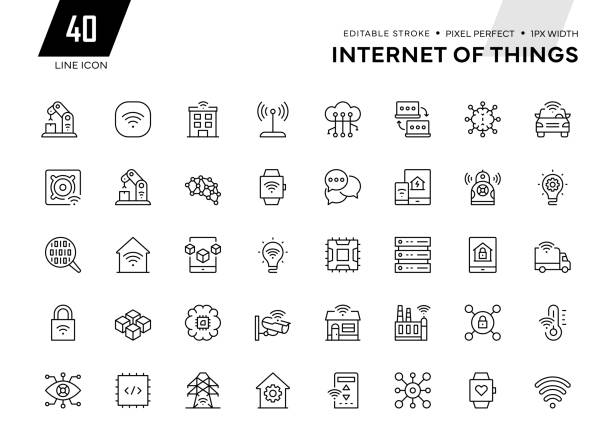 Internet Of Things Line Icon Collection Internet Of Things Line Series. Pixel Perfect - Editable Stroke - 32 Pixel width wireless technology stock illustrations