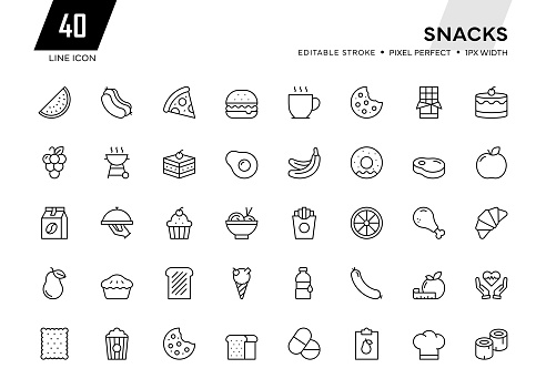 Snacks Line Series. Pixel Perfect - Editable Stroke - 32 Pixel width