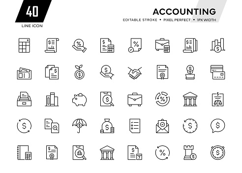 Accounting Line Series. Pixel Perfect - Editable Stroke - 32 Pixel width