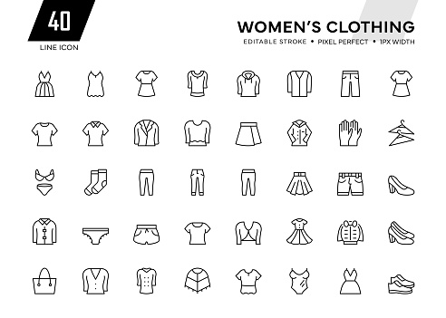 Womenswear Line Series. Pixel Perfect - Editable Stroke - 32 Pixel width