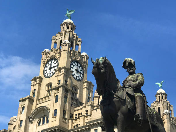 The imposing quite magnificent Royal Liver Building in Liverpool, its twin clock towers crowned by two giant Liver Birds the mythical creatures beloved by Liverpudlians around the World.