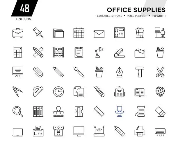 Vector illustration of Office Supplies Line Collection