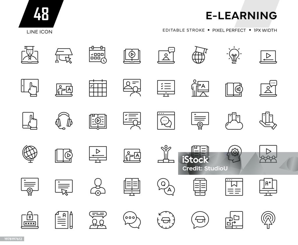 Colección de iconos de línea de e-learning - arte vectorial de Ícono libre de derechos Colección de iconos de línea de e-learning - arte vectorial de Ícono libre de derechos