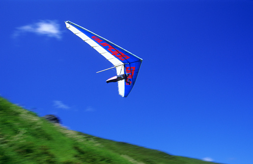 Hang glider taking off on the Zillertaler Höhenstraße, Tyrol, Austria