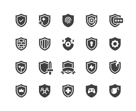 Shield icons. Filled style. Vector illustration.