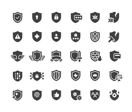 Shield icons. Filled style. Vector illustration.