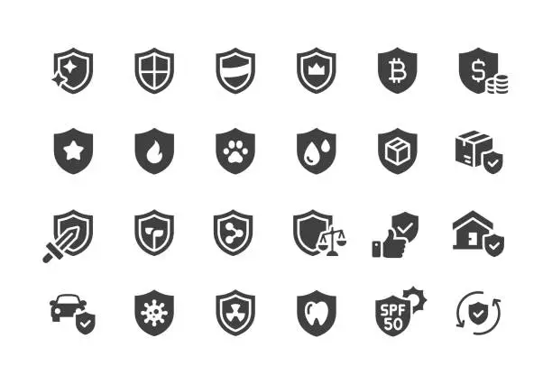 Vector illustration of Shield icons. Filled style.