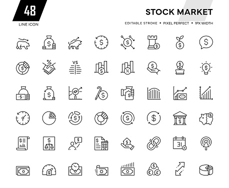 Stock Market Line Series. Pixel Perfect - Editable Stroke - 32 Pixel width