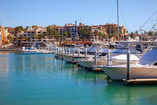 Boat Marina and pedestrian mall in downtown Cabo San Lucas, Mexico