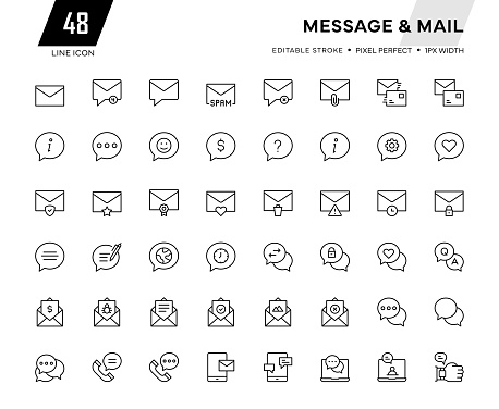 Message and Mail Line Series. Pixel Perfect - Editable Stroke - 32 Pixel width