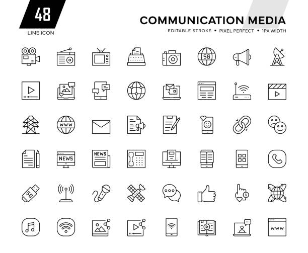 Communication Media Line Icon Collection Communication Media Line Series. Pixel Perfect - Editable Stroke - 32 Pixel width newspapers vector stock illustrations