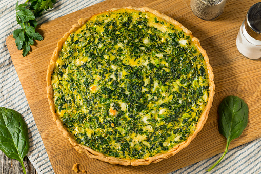 Homemade French Spinach Quiche Tart wtih Eggs and Feta
