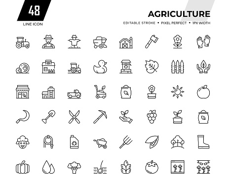 Agriculture Line Series. Pixel Perfect - Editable Stroke - 32 Pixel width