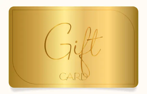 Vector illustration of Stylish simple golden gift card mock up.Vector metal colored template for design gift certificate,voucher,discount card.Isolated on a white
