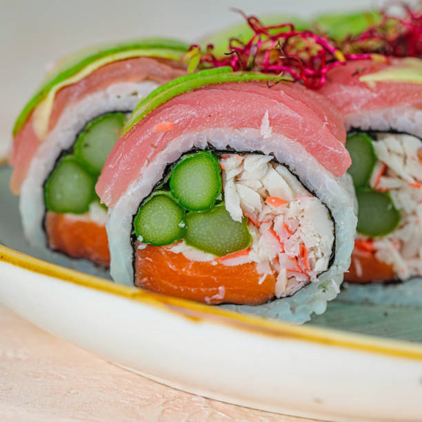 istock Two Pieces of Sushi on a Plate on a Table 1978287569