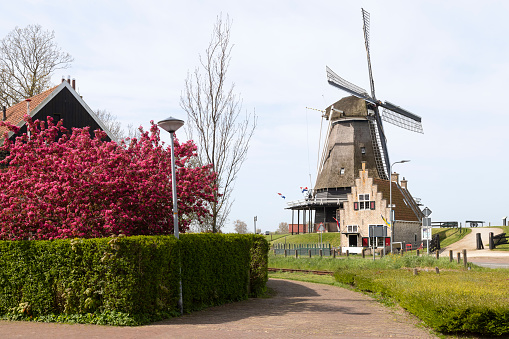 Windmill in the old city of Medemblik in the Netherlands.