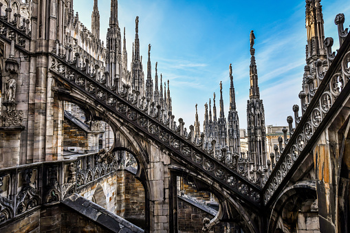 Tower Statues Of Duomo In Milan, Italy