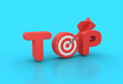 Top 3D Word with Target and Dart - Color Background - 3D Rendering