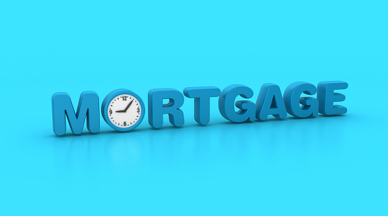 3D Word MORTGAGE with Clock - Color Background - 3D Rendering