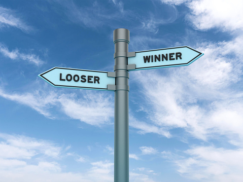 Directional Sign with Looser Winner Words - Sky Background - 3D Rendering