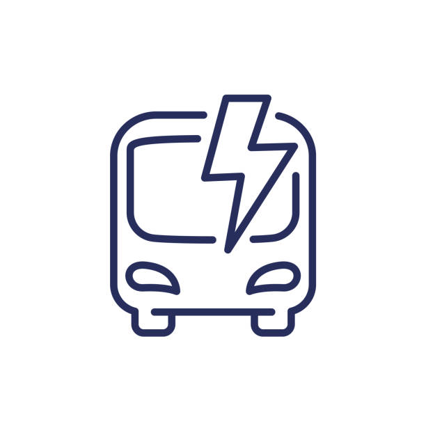 ilustraciones, imágenes clip art, dibujos animados e iconos de stock de icono de autobús eléctrico, vector de línea de transporte de ciudad limpia - shuttle bus vector isolated on white bus