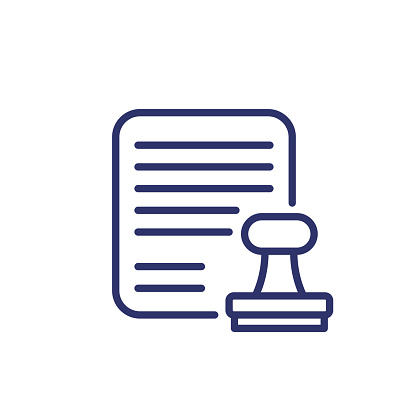 notary line icon, stamp and document