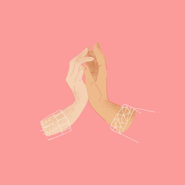 istock Hand of couple isolated on pink background. Cute Valentine Day card. Romance Vector illustration 1978371170