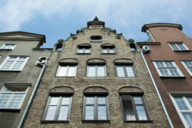 The view of facade of historic residential houses in Gdansk old town (Poland).