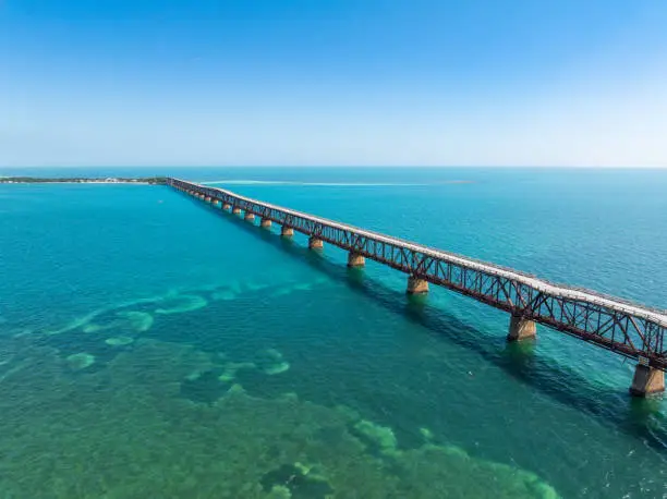 Aerial photo of Florida's Overseas Highway and the Old Bahia Honda Bridge in the Florida Keys.