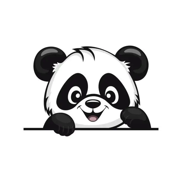 Vector illustration of Vector Charming Cartoon Panda. Adorable Smiling Panda Bear Waving Its Paw. Cute and Funny Wildlife Character Design for Greetings and Expressive Gestures. Flat Vector Illustration