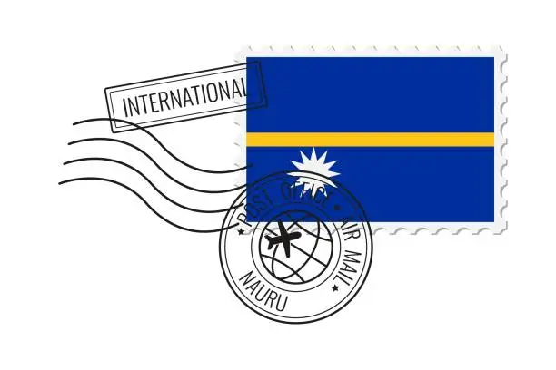 Vector illustration of Nauru postage stamp. Postcard vector illustration with Nauruan national flag isolated on white background.