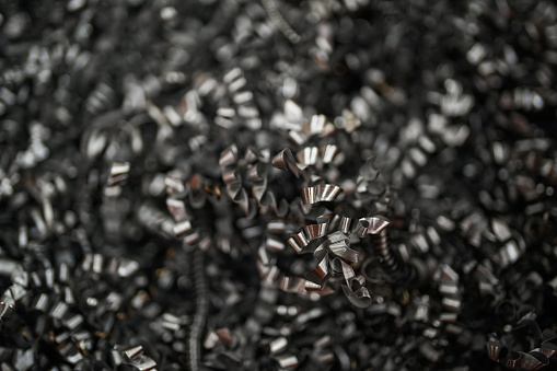 close-up of iron shavings in production