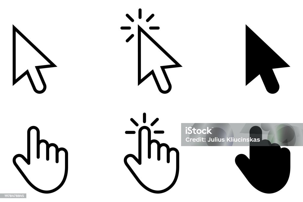 Computer mouse click cursor gray arrow icons set and loading icons. Cursor flat icon. Vector illustration. Mouse click cursor collection. Clicking hand finger icon mouse pointer. - Royalty-free Computermuis vectorkunst Computer mouse click cursor gray arrow icons set and loading icons. Cursor flat icon. Vector illustration. Mouse click cursor collection. Clicking hand finger icon mouse pointer. - Royalty-free Computermuis vectorkunst