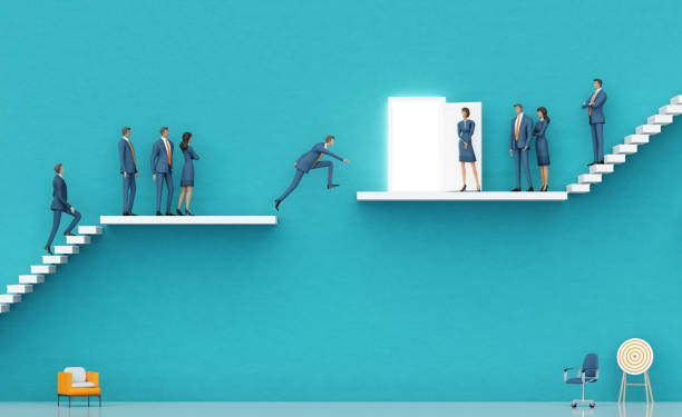 istock Businessman taking a risk, jumping between platforms in order to get better position.g Business environment concept with stairs and opened door, representing career, success, solution and achievement. 1978494911